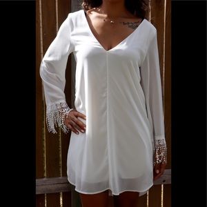 Creme Fringe Long Sleeve Tunic Dress